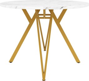 Mesa de jantar redonda para 4 pessoas, tampo em MDF, 100x100x76 cm, Branco+Ouro