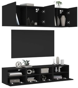 5 pcs móveis de parede p/ TV derivados de madeira preto