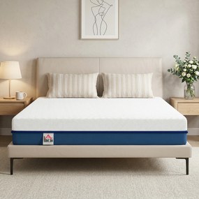 Colchão 190x135 cm Espessura 20 cm Colchão Viscoelástico com Chá Verde Firmeza Média Cama Refrescante com Espuma de Gel Verde e Branco
