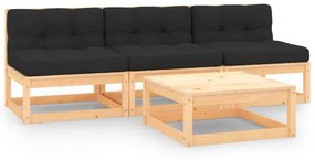 vidaXL 4 pcs conjunto lounge de jardim c/ almofadões pinho maciço