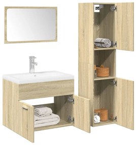 vidaXL 3 pcs conj. móveis casa banho derivados madeira carvalho sonoma