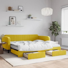 3197147 vidaXL Sofá-cama com gavetão e gavetas 100x200 cm veludo amarelo