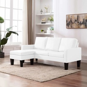 vidaXL Sofá de 3 lugares com apoio de pés couro artificial branco