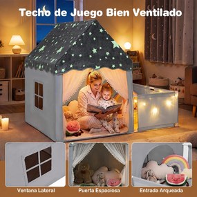 Casa de Jogos Infantil 2 em 1, 169 x 120 x 136 cm, Teto Fluorescente, Cinzento