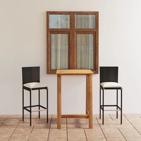 vidaXL 3 pcs conjunto de bar para jardim com almofadões preto