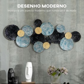 Arte Metálica de Parede 3D 21x53 cm Adornos Modernos Redondos para Pendurar Decoração para Sala Quarto Multicolor