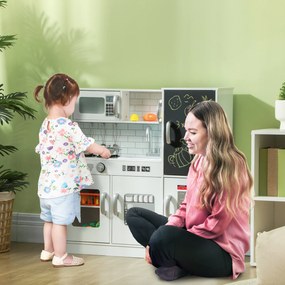 AIYAPLAY Cozinha de Brincar para Crianças Cozinha Infantil de Madeira com Acessórios Máquina de Gelo e Ardósia 83,8x26,8x81 cm Branco