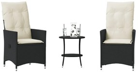 3 pcs conjunto de bistrô com almofadões vime PE preto