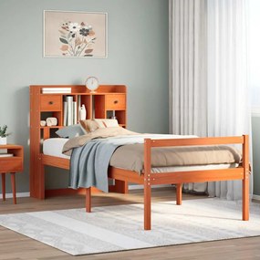 vidaXL Cama com estante sem colchão 75x190cm pinho maciço castanho-mel