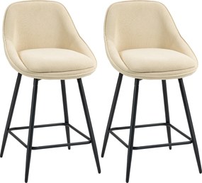 HOMCOM Conjunto de 2 bancos de bar em tecido veludo cotelê, cadeiras de bar com encosto curvo, apoio para os pés, 49x52x88cm, beige | Aosom Portugal