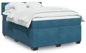 Cama boxspring com colchão 140x190 cm veludo azul