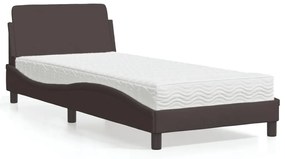 Cama com colchão 90x190 cm tecido castanho-escuro