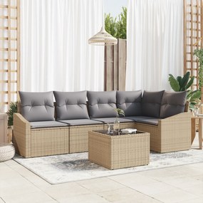 Conjunto de jantar de jardim com 6 peças e almofadas preto em rattan s