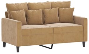 3 pcs conjunto de sofás com almofadões veludo castanho
