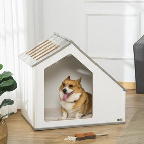 Casa de Madeira para Cães de Interior Casa para Animais de Estimação com Almofada Removível e Lavável com 5 Ventilações 84,5x54,5x75 cm Branco