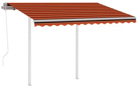 Toldo retrátil automático com postes 3,5x2,5 m laranja/castanho