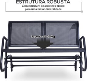 Baloiço de 2 Lugares Cadeira de Balanço de Jardim Tubo de Metal e Teci