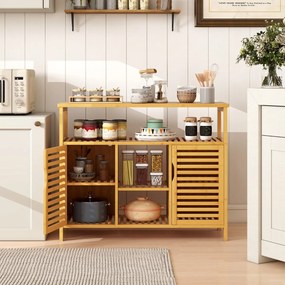 Armário de Cozinha de bambu com 2 portas e prateleiras para cozinha sala de estar 100 x 35 x 80 cm Natural