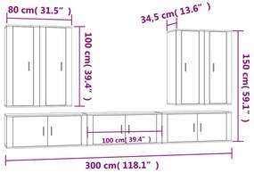 7 pcs conjunto móveis de TV madeira processada branco brilhante