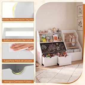 Estante Infantil para Brinquedos, 104 x 40 x 70 cm, com Quadro de Ardósia, Branco