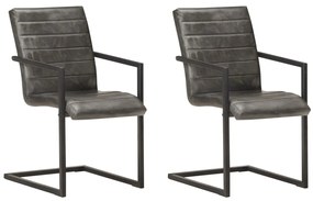 vidaXL Cadeiras de jantar cantilever 2 pcs couro genuíno cinzento