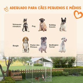 Canil de Exterior para Cães Médios Gaiola para Cães com Fechadura Toldo Impermeável e Anti-UV 200x200x237 cm Prata