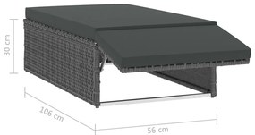 2 pcs conjunto lounge de jardim c/ almofadões vime PE cinzento