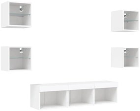 7pcs móveis de parede p/ TV c/ LEDs derivados de madeira branco