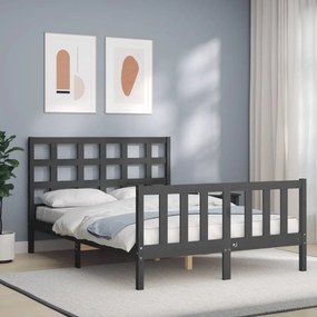 Estrutura de cama de casal c/ cabeceira madeira maciça cinzento