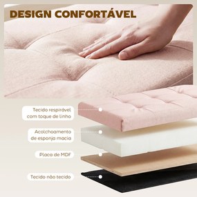 Puff de Arrumação Banco Dobrável 84 L 76x38x38 cm Estofado em Linho Sintético, Baú de Arrumação Rosa