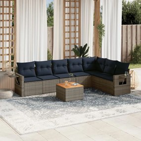 vidaXL 8 pcs conjunto sofás p/ jardim c/ almofadões vime PE cinzento