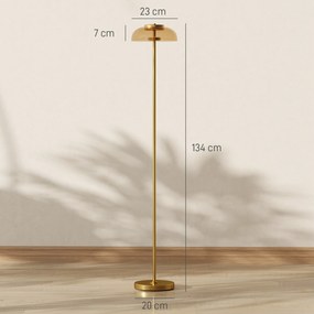 Candeeiro de pé para sala de estar Ø25x134 cm, candeeiro LED para sala de estar com luz quente de 3000 K e interruptor de pé, tom de latão