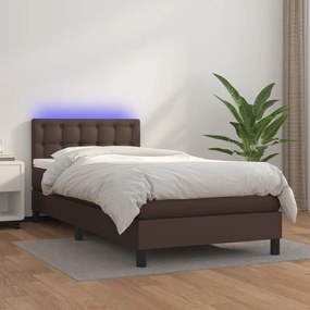 vidaXL Cama box spring c/ colchão/LED 80x200 cm couro artif. castanho