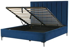 Cama de veludo azul com armazenamento 160 x 200 cm SEZANNE Beliani