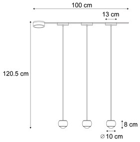 LED Sistema de iluminação de trilho moderno com 3 pendentes pretos monofásicos - Magnetic Lance Moderno