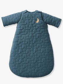 Oferta do IVA - Saco de bebé acolchoado em algodão bio*, mangas amovíveis, Noites de Sonho azul escuro liso com motivo