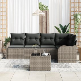 Conjunto de Sofá de Jardim vidaXL 5 Peças com Almofadas Preto Poliratt