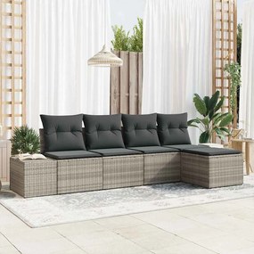 vidaXL Conjunto de Sofás de Jardim de 5 Peças com Almofadas Cinza Claro Polirattan