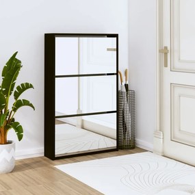 vidaXL Sapateira com espelho de 3 divisórias 63x17x102,5 cm preto