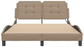 Estrutura cama c/ luzes LED 140x190 cm couro artif. cappuccino