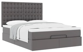 Estrutura de cama otomana com colchão cinza couro falso