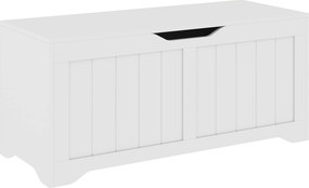 Baú de arrumação de 136 L, 100 x 40 x 45 cm banco com baú com 2 dobradiças de segurança e design sem puxadores, branco