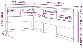 Estante cabeceira forma de L 90 cm madeira pinho maciça branco