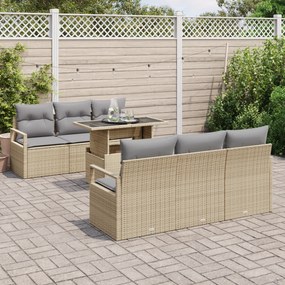 Conjunto de Sofá de Jardim de 7 Peças com Almofadas Bege Rattan Polipr