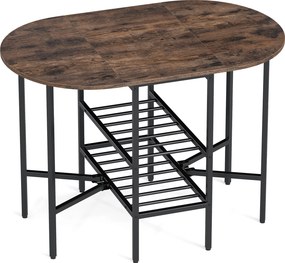 Mesa de jantar extensível e dobrável com 2 extensões rebatíveis 110 x 70 x 76 cm, 2 prateleiras de arrumação e Estrutura metálica para espaços pequeno