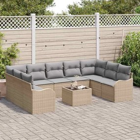 Conjunto de Sofá de Jardim vidaXL de 10 Peças com Almofadas Pretas de