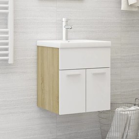 vidaXL Armário lavatório derivados de madeira branco/carvalho sonoma