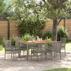 vidaXL Conjunto de Jantar de 7 peças com Almofadas Cinza de Rattan de Polietileno
