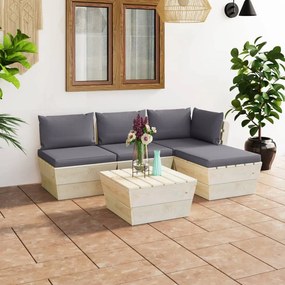 vidaXL 5 pcs conjunto lounge de paletes + almofadões madeira de abeto