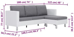 Sofá de 3 lugares com almofadões couro artificial branco
